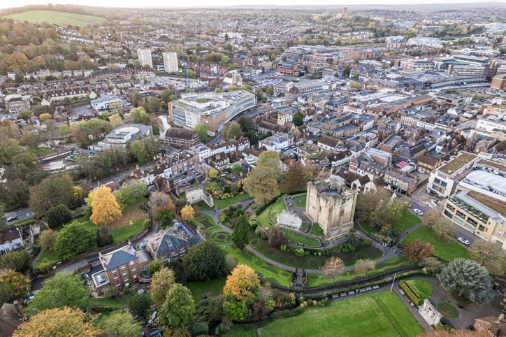 aerial view of Guildford in Surrey